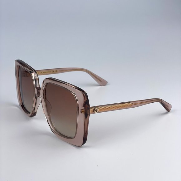 Gucci GG1314S 005 Sunglasses Transparent Sand Brown Gradient Mirrored Oversized main image 6